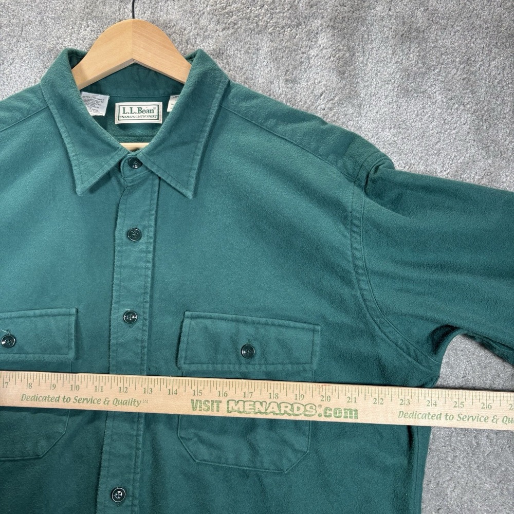 Vintage LL Bean Chamois Cloth Shirt Womens 18 Deep Teal Green Heavy Made In USA - Picture 5 of 6